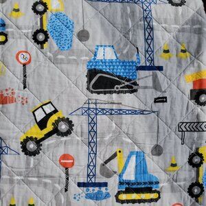 5pc Twin Construction Quilt, Sham, Sheets, Throw Pillows Bulldozer Crane NEW